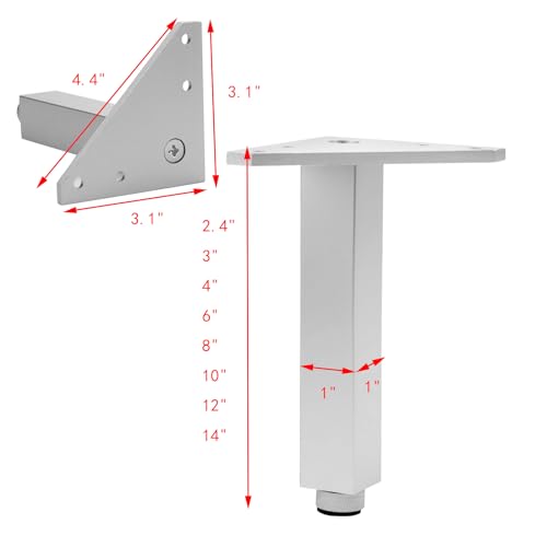 Geesatis ZY01054225 Furniture Legs 10-Inch Metal Sofa Legs Adjustable Modern Table Legs, 4 Pack, Chrome Polished thumb #1