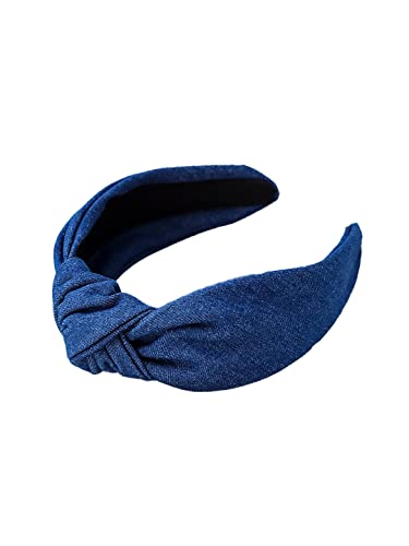 Solid Denim Knot Fabric Headband for Women