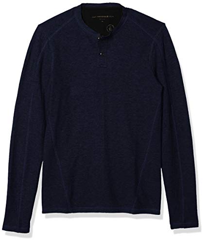 John Varvatos Star USA Men's Wilmington LS DBL Knit Henley W Forward Seaming, Navy, L