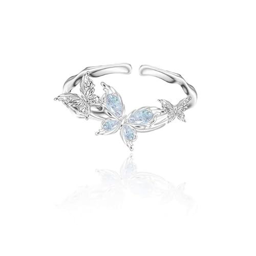 MASW Fashionable personalized butterfly ring clear light blue opening adjustable ring Ladies' temperament accessories exquisite butterfly accessories M3241