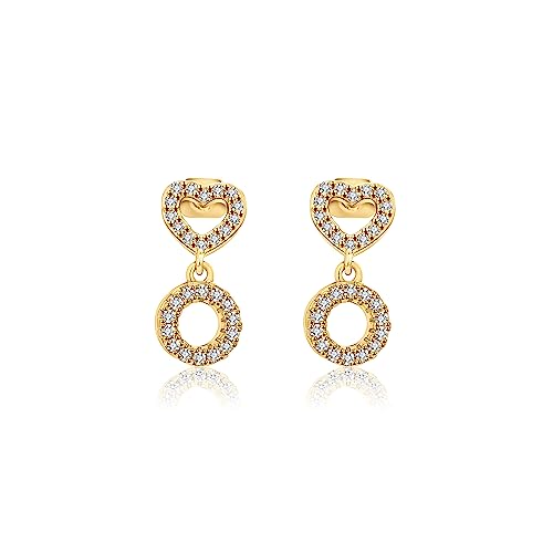 EARFULL Initial Heart Stud Earrings, 18K Real Gold Plated Dainty Alphabet Letter Earrings CZ Heart Shape Stud Earrings Women, Letter O