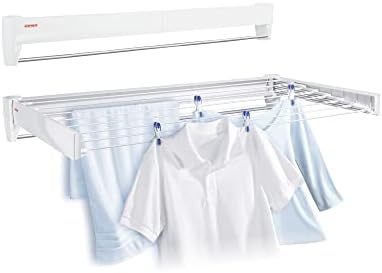 Leifheit Telegant 72 Protect Wall Dryer Clothes Airer, Foldable Clothes Drying Rack with 8 x 90 cm Bars, Robust Clothes Rack for Indoor and Outdoor, 7.2 m Drying Space, White