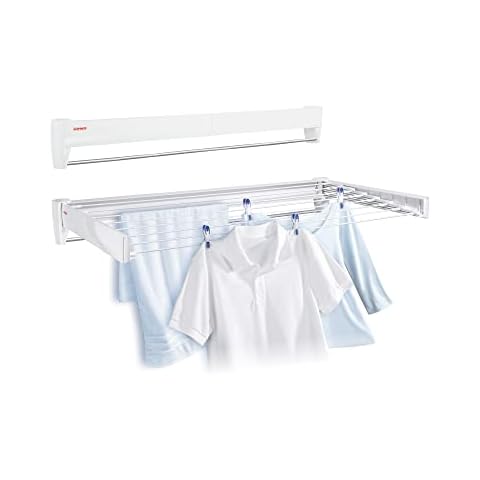 Leifheit Telegant 81 Protect Plus Wall-Mounted Clothes Airer, Foldaway Towel Rack for Indoor & Outdoor, Clothes Drying Rack for Indoor or Outdoor, 8.1 m Drying Space, White Cover