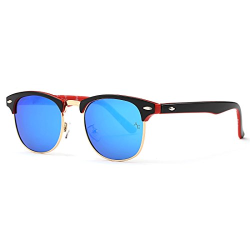 AEVOGUE Polarized Sunglasses For Women And Men Semi Rimless Frame Retro Sun Glasses AE0369 (Black&red&blue)
