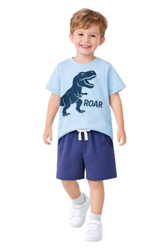 Image of HILEELANG Toddler Boy Summer Outfit Set 2 Piece Short Sleeve T Shirt and Short Soft Breathable Cotton Clothing Sets 2-7T