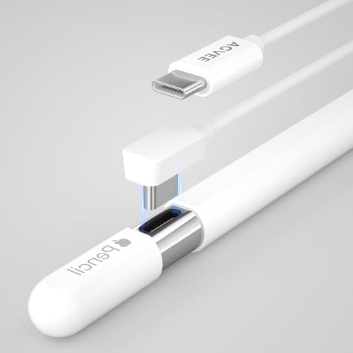 AGVEE 2 Pack 1.5ft Charger for Apple Pencil (USB-C) Gen 3 and Other USB-C Stylus Pencil, 90 Degree Angled Extra Soft Slim Charging Cord, White