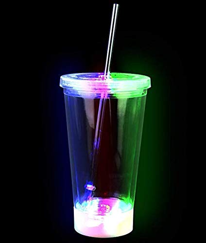Flashing Panda 16 Oz LED Light-Up Flashing Insulated Travel Drink Cup/Tumbler with Straw and Screw-On Lid - Clear with Milti-Color Lights