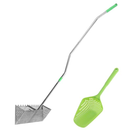 BOXOB Râteau et Pelle à Sable de Plage, Dents Pointues Détachables en Acier Inoxydable Panier Large Râteau de Plage Tamis à Sable en Métal Durable Pelle...