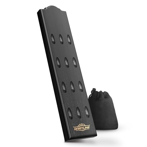 DARTLINE Dartpfeile Halterung aus Holz | Dart Halter für 12 Pfeile zur Wandmontage | matt schwarzes Massivholz 40×9 cm | mit Stoffbeutel Geschenkumschlag Aufkleber und Montage Set