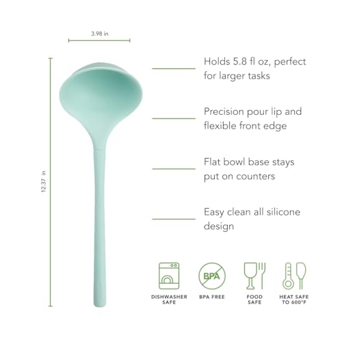 Image of Tovolo Flex Core Silicone Ladle BPA Free Aqua Seafoam Green Deep Silicone Soup Ladle, Heat Resistant All Silicone Ladle Construction, Large Dishwasher Sage Soup Ladle Kitchen Utensil for Cooking