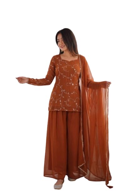 mokosh Women’s Georgette Short Kurti Palazzo with Dupatta-picture-48