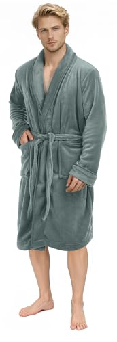 NY Threads Bata de hombre con cuello chal, ropa de dormir suave y acogedora, Gris Acero, Grande