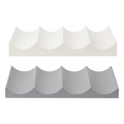 QhgPnt 2 Pcs Fridge Wine Rack, Stackable Non-Slip Refrigerator Bottle Holder, Compact Wine Bottle Storage for Kitchen, Table, Pantry, Fridge, White and Grey