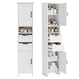 GRUSIGN 67' Tall Bathroom Storage Cabinet, Narrow Bathroom Cabinet with 2 Doors, 2 Drawers and 2 Adjustable Shelves, Slim Storage Cabinets for Kitchen, Living Room, Entryway, White