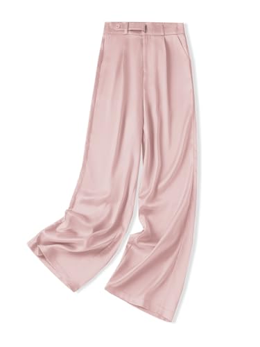 Betusline Women's Satin Dress Pants High Waist Straight Casual Wide