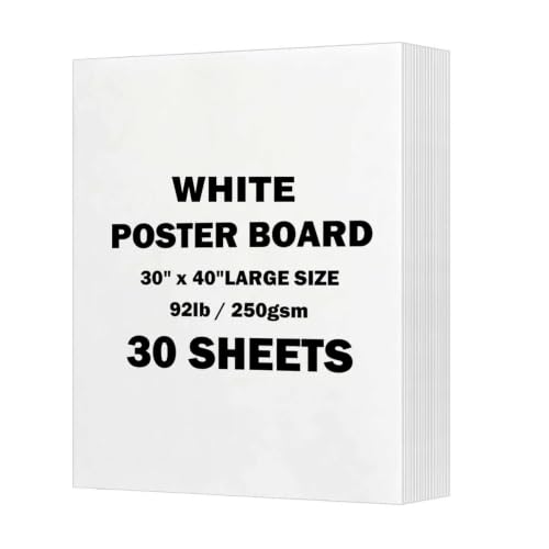 Image of White Poster Board Paper, 30 inchx40 inch Poster Sheets, 30 Sheets | Extra Large Size, 250GSM /92LB Heavy-Weight, Blank Poster Paper Bulk for Projects, Presentations, Displays, Signs, Crafts