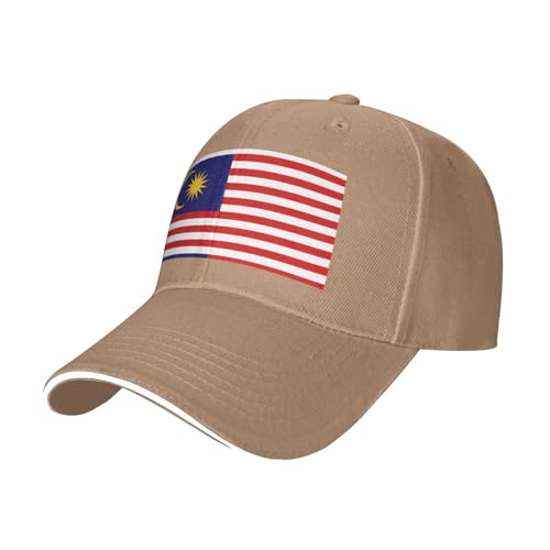 PUYhgb Casquette de baseball structurée unisexe imprimée drapeau de la Malaisie, casquette d'extérieur toutes saisons, chapeau réglable respirant, naturel, Taille unique
