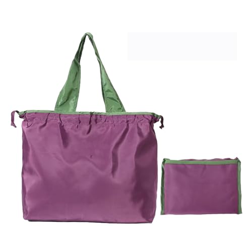 Image of fxqtomio Reusable shopping tote bag, large capacity drawstring tightening top, foldable grocery tote bag, shoulder bag (Purple)