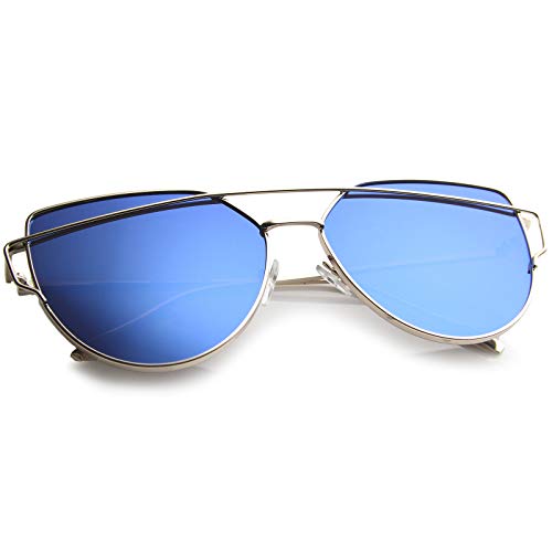 zeroUV Oversize Metal Frame Thin Temple Color Mirror Flat Lens Aviator Sunglasses 62mm4