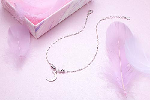 Image of FLYOW S925 Sterling Silver Anklet for Women Summer Boho Beach Charm Adjustable Foot Ankle Bracelet Jewelry Birthday Gift