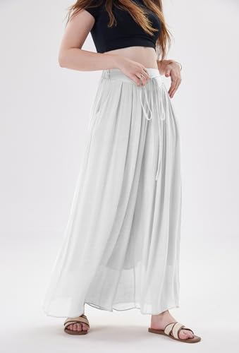 Fakanhui Women's Linen Palazzo Pants Summer Beach Wide Leg High Waist Casual Dressy Lounge Pant Trouser3