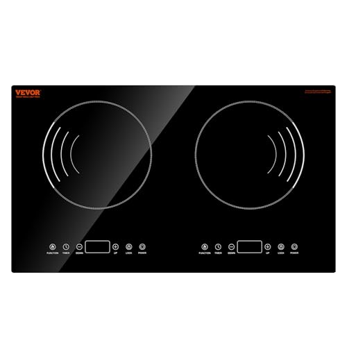 VEVOR Induction Cooktop, 1800W Electric Countertop Burner with 9 Power Settings, 2 Burner Touch Control Stove, Built-in Induction Cooktop, Include 99-Min Timer, Child Safety Lock, Glass Surface