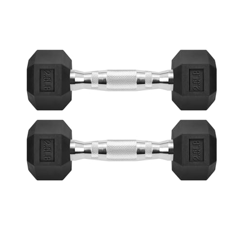 Hex Dumbbells Rubber Coated Cast Iron Hex Black Dumbbell Free Weights for Exercises / 2.5LB Pound