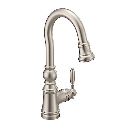 Moen S53004SRS Weymouth Shepherd's Hook Pulldown Kitchen Bar Faucet Featuring Metal Wand with Power Clean, Spot Resist Stainless by Moen - Used condition - CA$569.31