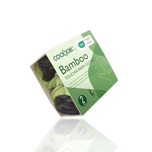COOLJOB Bamboo Working Gloves for Men and Women, Nitrile Coated Gardening Gloves, Work Gloves Touchscreen for General Purpose, Green/Black, 2 Pairs Pack, Large Size