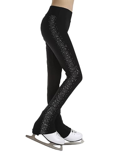 Oyolan Enfant Fille Pantalon Patinage Artistique Gym Danse Brillant Strass 5-16 Ans Noir 11-12 Ans