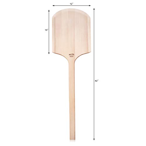 Image of New Star Foodservice 50257 Restaurant-Grade Wooden Pizza Peel, 16 inch L x 12 inch W Plate, with 26 inch L Wooden Handle, 42 inch Overall Length
