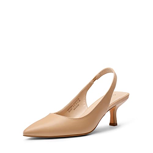 DREAM PAIRS Women’s Closed Toe Kitten Heels Pointed Toe Slingback Low Heels Dress Bridal Wedding Pumps Shoes 6.5 Nude-pu