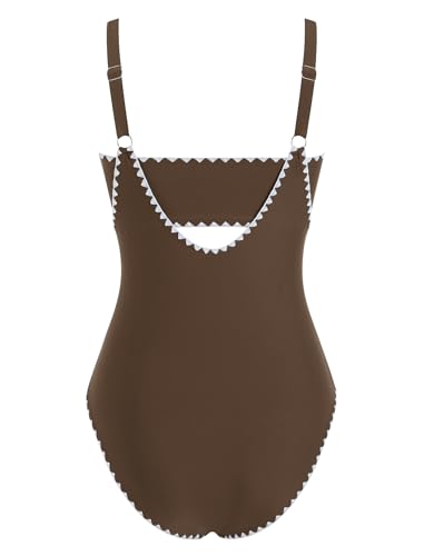 Image of ZAFUL Bikini Sets for Women Color Block Ruched Bandeau Bikini V Neck Tummy Control Swimsuit Romper 2 Piece Bathing Suit