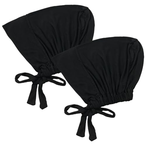 2 Pcs Black Hijab Undercaps Under Scarf Hijab Caps Turban Head Wraps Inner Under Scarf Hats with Tie Back for Women Girls