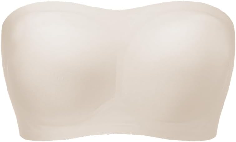 Strapless Bra for Women CoolFit Off Shoulder–Seamless Bandeau Wireless Bra,Non-Slip Silicone Support,Breathable Fabric