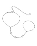PAVOI Rhodium Plated Satellite Beaded Hand Chain for Women with Cubic Zirconia | Body Chain Jewelry