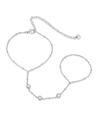 PAVOI Rhodium Plated Satellite Beaded Hand Chain for Women with Cubic Zirconia | Body Chain Jewelry