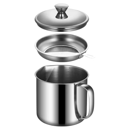 Filtro de Óleo de Cozinha em Aço Inox, 1300ml, com Tampa e Peneira, para Frituras