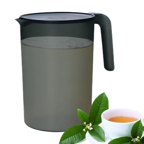 ふた付きのピッチャー-2L透明な茶水差しとスパウト|耐久性のある家庭用水容器、人間工学に基づいたハンドル|お茶、ジュース、飲み物用のホット&コールドドリンクウェア|キッチン、食事、日常の使用に最適です