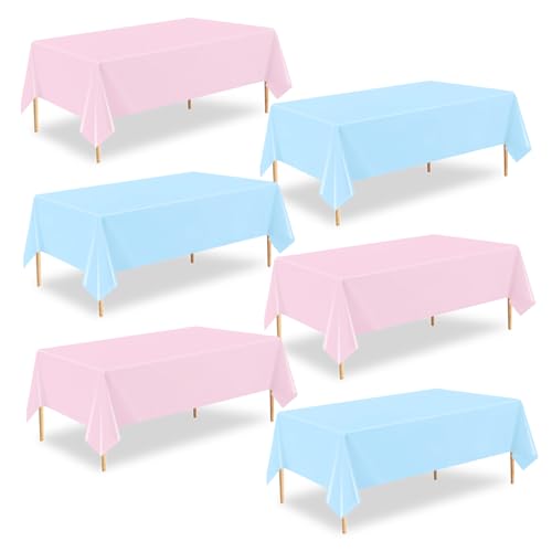 ZHIAXTON 6 Pack Gender Reveal Table Cloths 54 X 108 Disposable Plastic Pink and Blue Table Cloth Rectangle Table Covers for Baby Shower Birthday Party Baby Gender Reveal Decorations