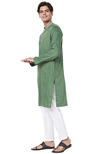 In-Sattva Men's Indian Embroidered Collar and Placket Striped Long Kurta Tunic3