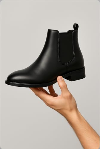 Image of Men's Leather Chelsea Boots | Ankle Boots with Textured Finish Formal & Smart Casual Boots | Comfortable Fit, Trendy, Stylish Boots | Leather Boots for Office /Fashionable