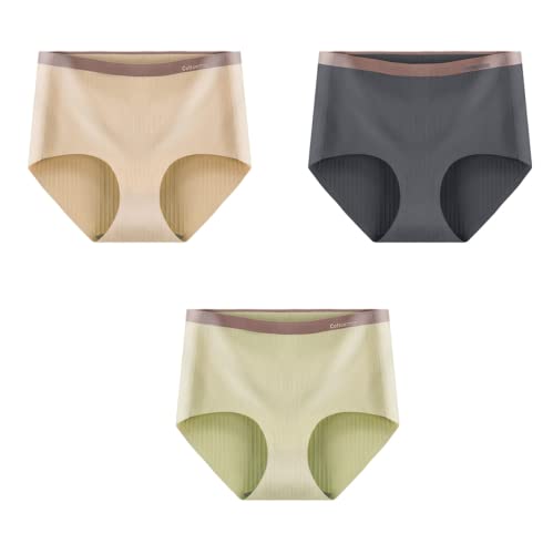 JINZIJINYU Bragas Mujer Pack 3/5 Uds Bragas Desnudas para Mujer Cintura Alta Abdomen Cadera Aumento Transpirable Alta Elasticidad Algodón Sin Costuras Calzoncillos Antibacterianos 3 Colores A XXL