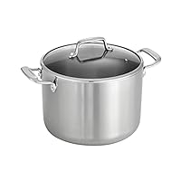 Tramontina Tri-Ply Clad Stainless Steel 8-Quart Stock Pot with Glass Lid, Induction-Ready Pasta Pot, Dishwasher-Safe, NSF-Certified, Made in Brazil