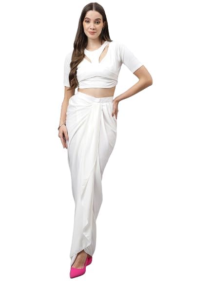 Women's Modern Traditional Pre-Stitched Satin Saree with Modern Crop Top Blouse - Elegant Draped Sari for Parties and Special Occasions-image-22