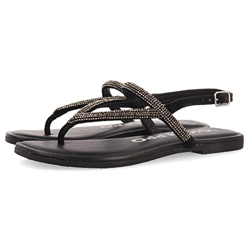 Sandales noires avec lanières à brillants otlak pour femme stylée