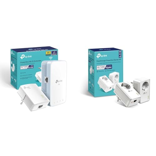 TP-Link TL-WPA1000 KIT Adaptateur réseau CPL 1000 Mbit/s Ethernet/LAN WiFi & CPL 1000Mbps avec 1 Port Gigabit et Prise Intégrée Type F, Boitier CPL Kit de 2