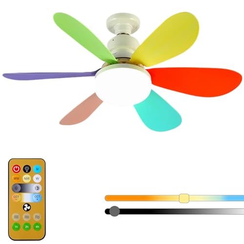 Genérico Ventilador de Techo 6 Aspas con Luz y Mando a Distancia Silencioso, Ventilador y Bombilla de techo LED E27 Multicolor 40W, Para Dormitorio Cocina Comedor (Color A)
