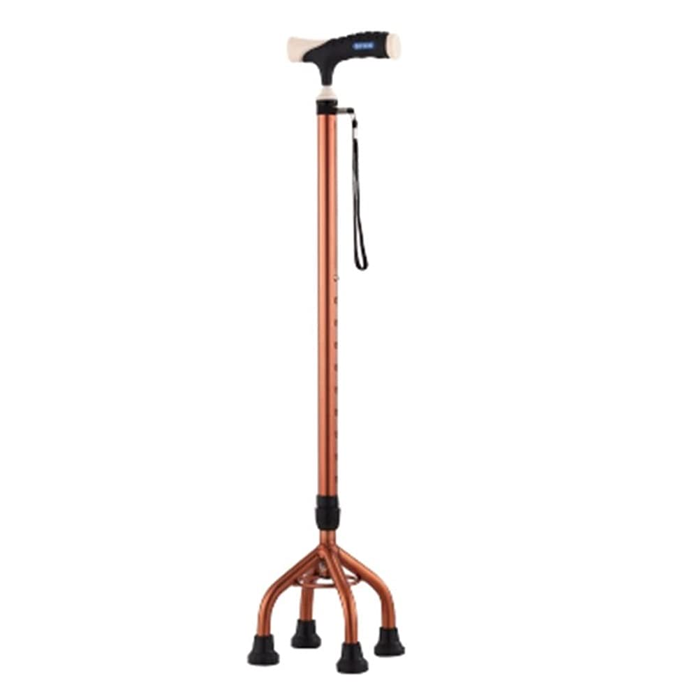 Walking laski dla mężczyzn i kobiet, lekkie 4-nogi Stabilna wysokość trzciny regulowana ergonomiczna uchwyt antypoślizgowy chodzący trzcinę dla osób niepełnosprawnych i niepełnosprawnych, złoty