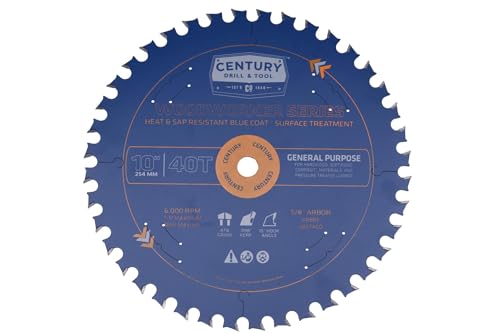 Image of Century Drill & Tool 10601 Woodworker General Purpose Saw Blade, 10 inch | .098 inch /2.50 mm kerf, 15 hook angle, cuts wood, heat-resistant coating